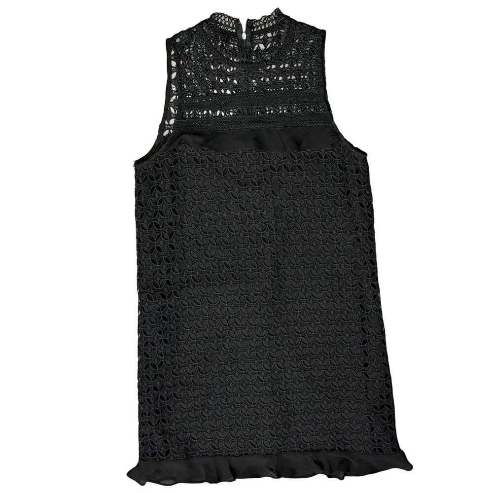 Impeccable Pig Black Crochet High Neck Mini Shift Sheath Sleeveless Dress size S